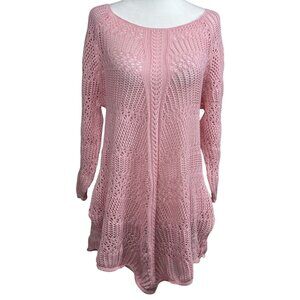 Eight Eight Eight Size M Womens Pink Knit Tunic Sweater Open Weave Lightweight